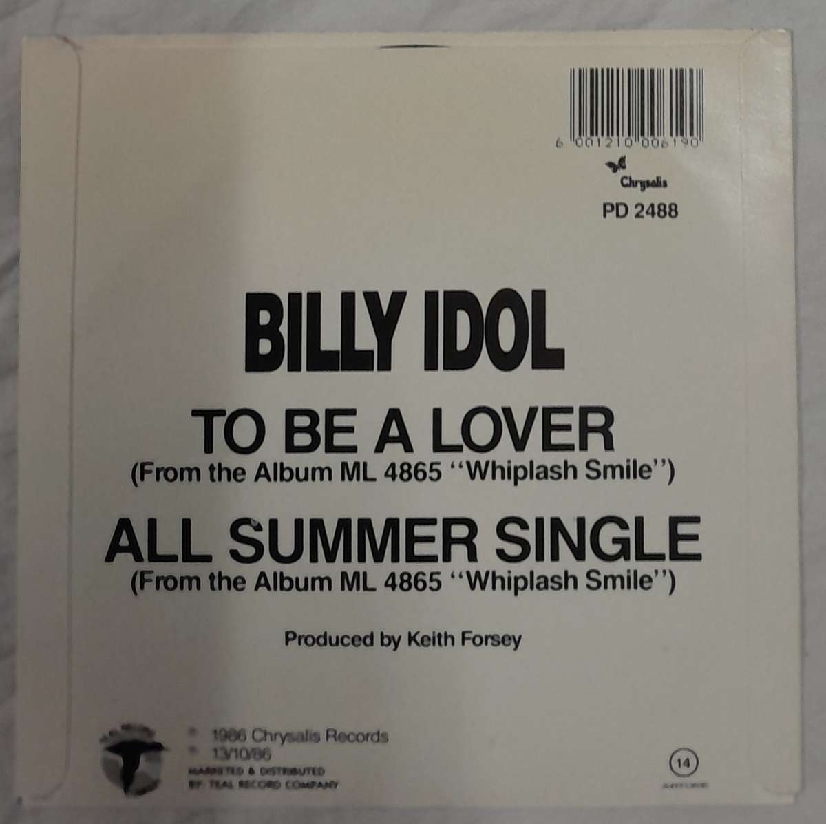 Billy Idol - To Be A Lover 7" single