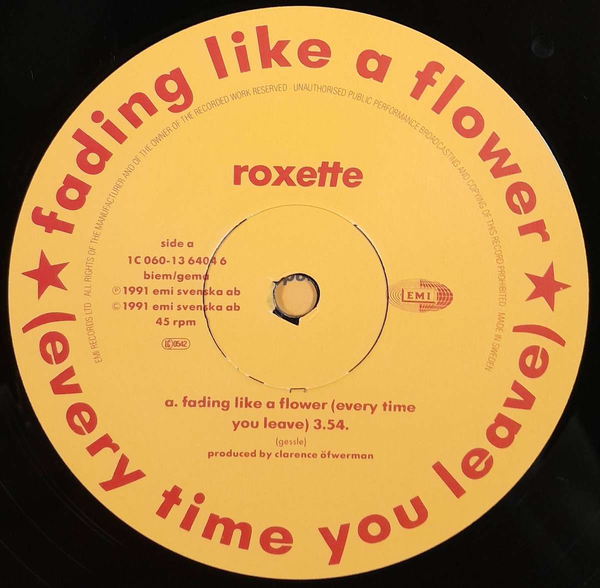 Roxette - Fading Like A Flower 12" maxi single (Swedish pressing)