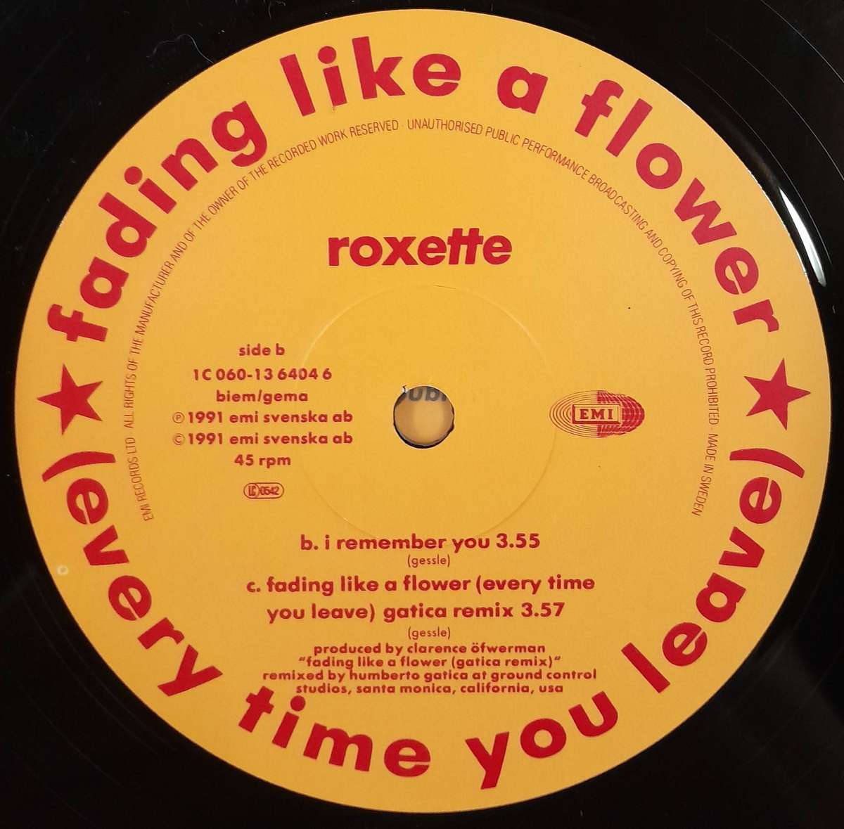 Roxette - Fading Like A Flower 12" maxi single (Swedish pressing)