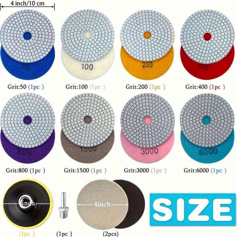 12pcs Diamond Polishing Pads,  Wet/Dry Granite Stone 50-6000 Grit