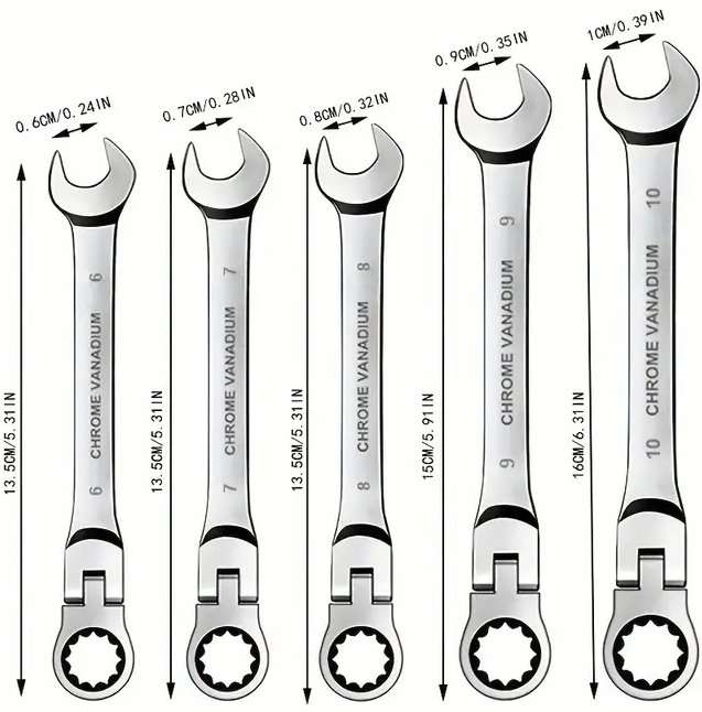 5 Pcs Chrome Vanadium Flex Head Ratchet Spanners