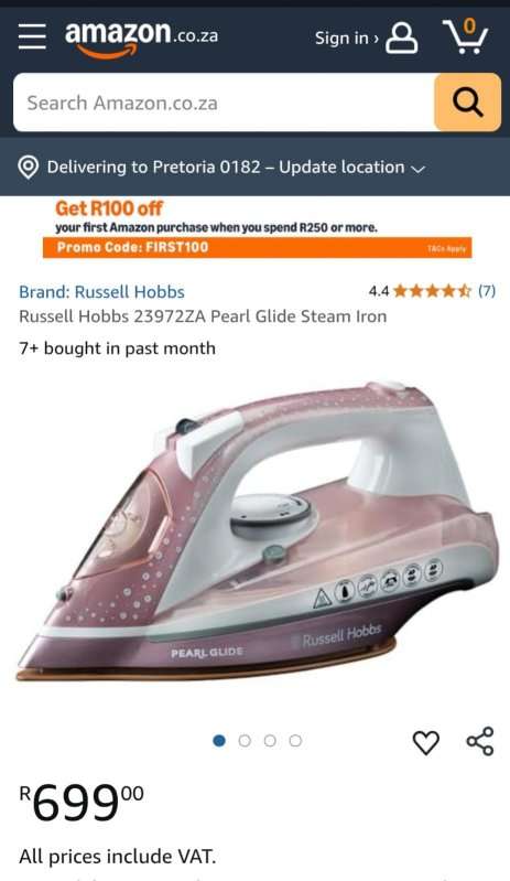 New RUSSEL HOBBS Pearl Glide Steam Iron (Retail R699)