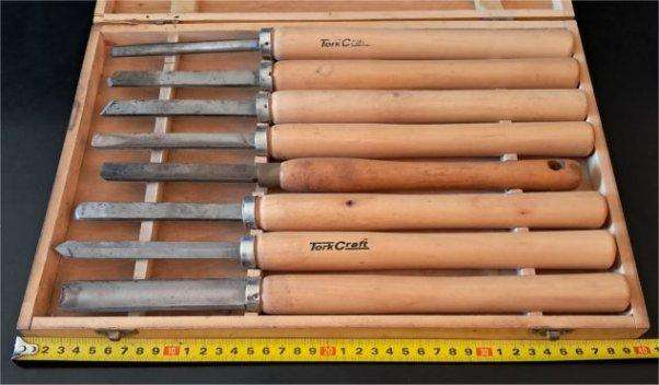Set of full size lathe woodworking chisels