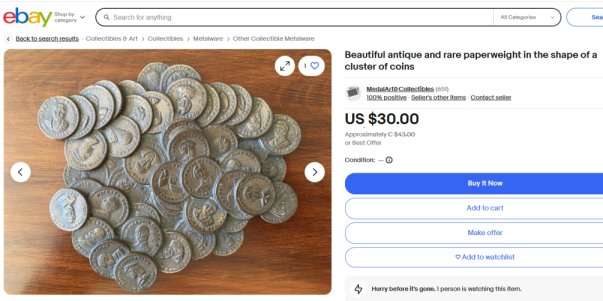 Beautiful antique paperweight in the shape of a cluster of coins