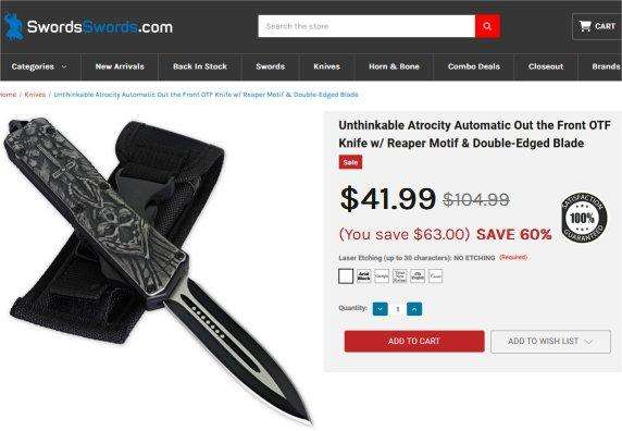 Automatic OTF Knife with Double Edged Blade