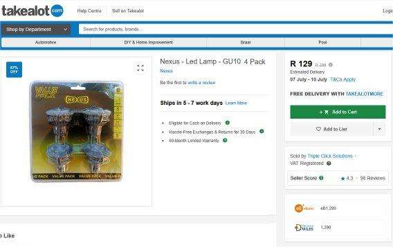 Pack of 4 NEXUS LED Downlighter Globes (Retail R129)