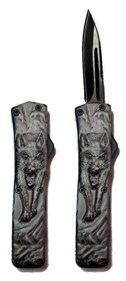 Automatic OTF Mini Knife with Wolf Motif