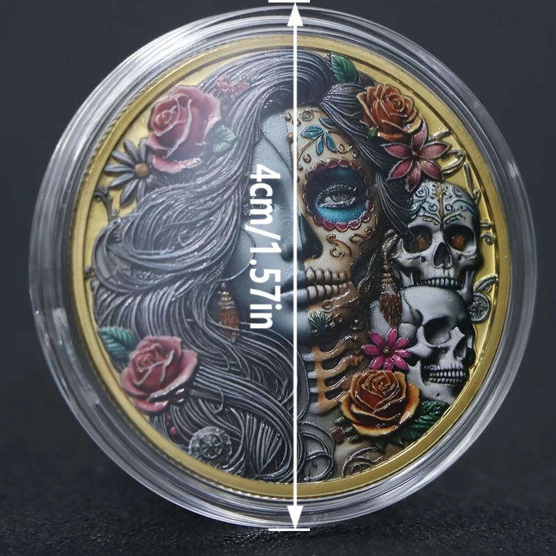 Gold Skull & Rose Coin  Striking Collectible Art