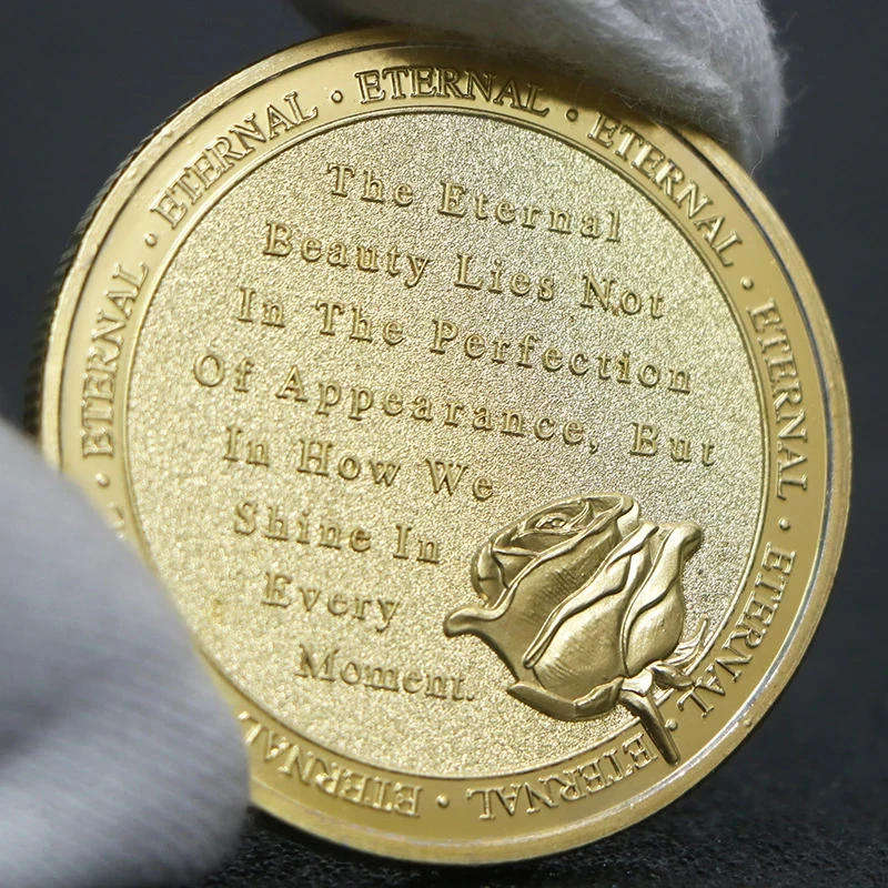 Gold Skull & Rose Coin  Striking Collectible Art