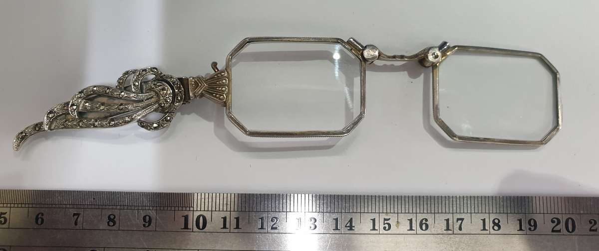Antique German silver and marcasite lorgnette (spectacles with a handle)