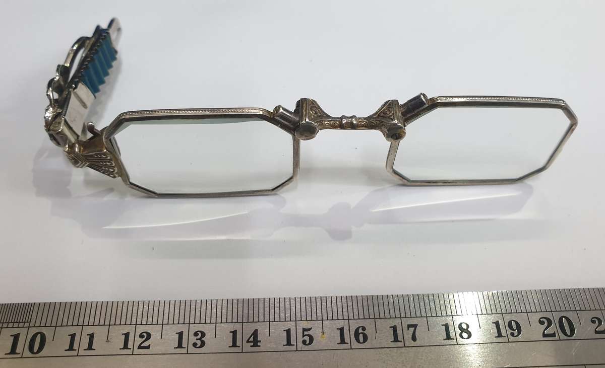 Antique German silver and marcasite lorgnette (spectacles with a handle)