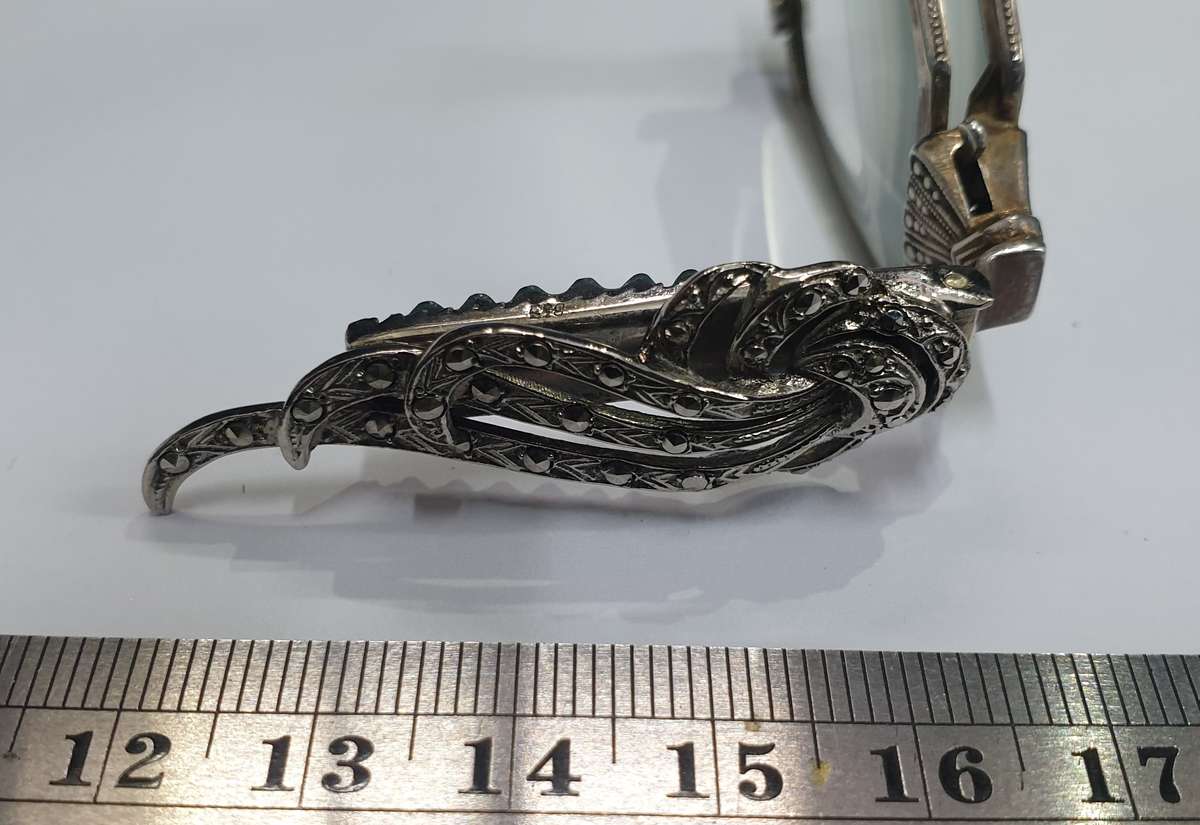 Antique German silver and marcasite lorgnette (spectacles with a handle)