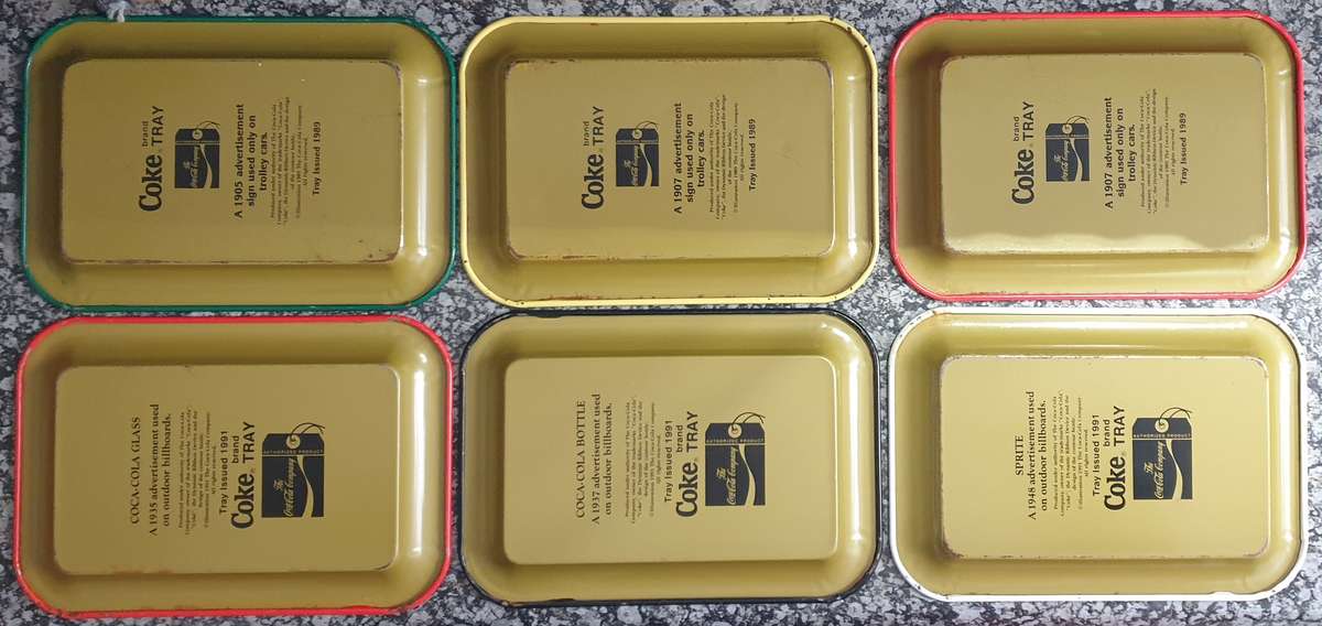 Collection of 6 pre-1950 Coca-Cola outdoor billboards on trays (12cm x 17cm)