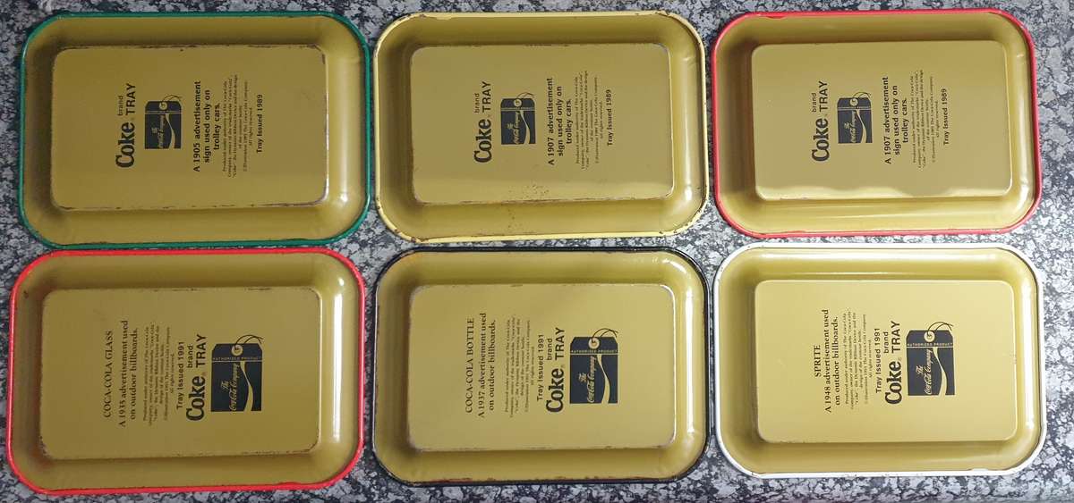 Collection of 6 pre - 1950 Coca-Cola outdoor billboard advertising on tray (12cm x 17cm)