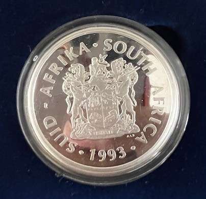 RSA 1993 R2 SILVER PEACE PROOF COIN IN SAM CASE