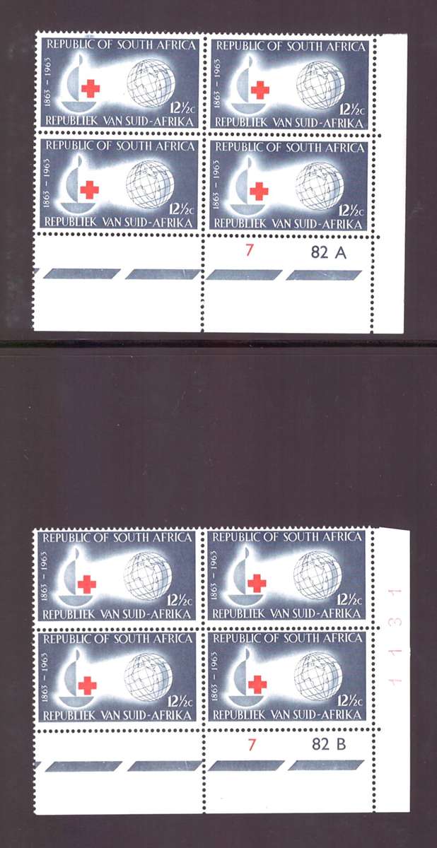 RSA 1963 CENTENARY OF RED CROSS COMPLETE SET OF CONTROL BLOCKS - SCARCE!