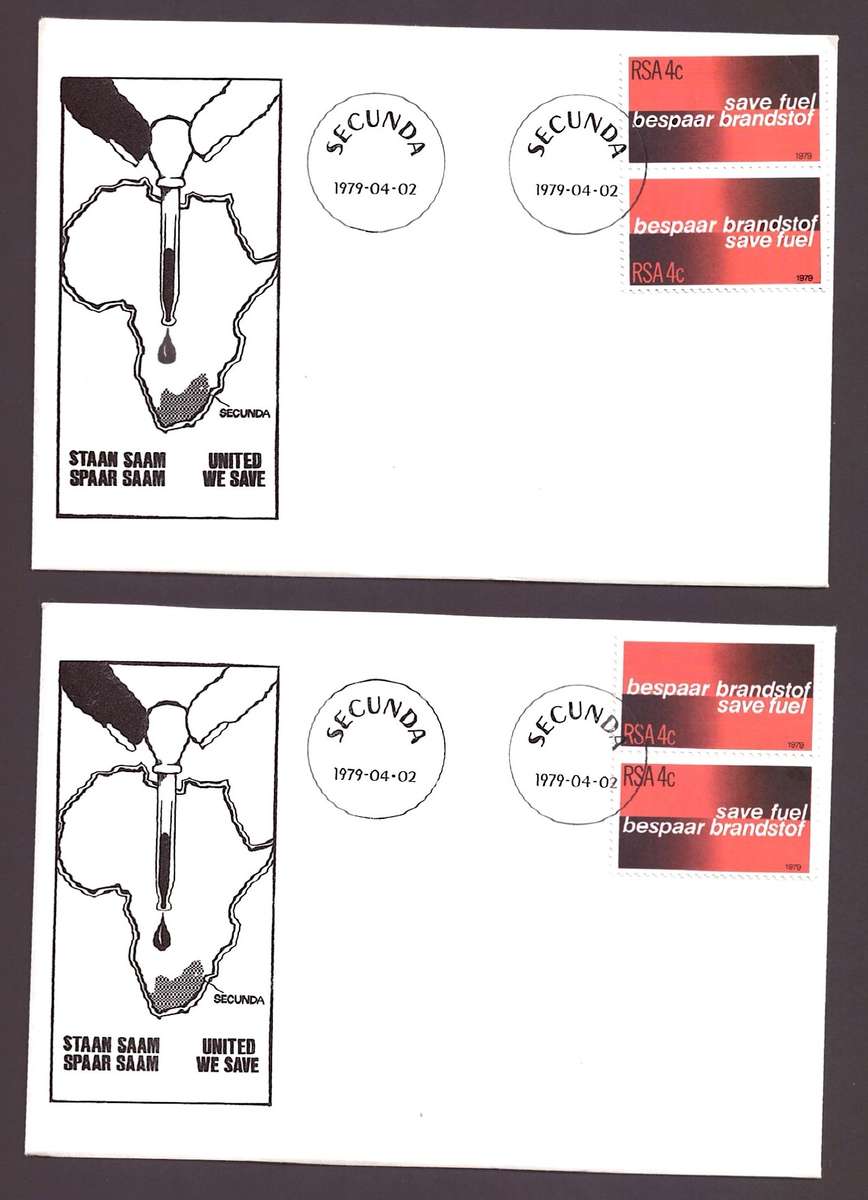 RSA 1979 Safe Fuel Privately Issued FDCs - PAIR OF TWO WITH DIFFERENT SEQUENCES