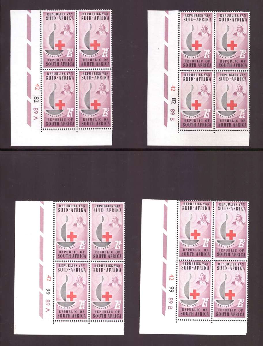 RSA 1963 CENTENARY OF RED CROSS COMPLETE SET OF CONTROL BLOCKS - SCARCE!