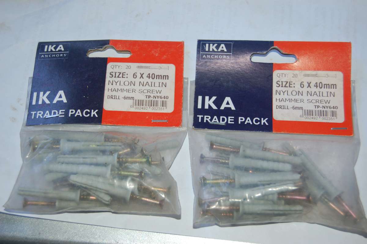 IKA HAMMER SCREW NYLON WALL FASTENERS 6MM BY 40MM 20PCS