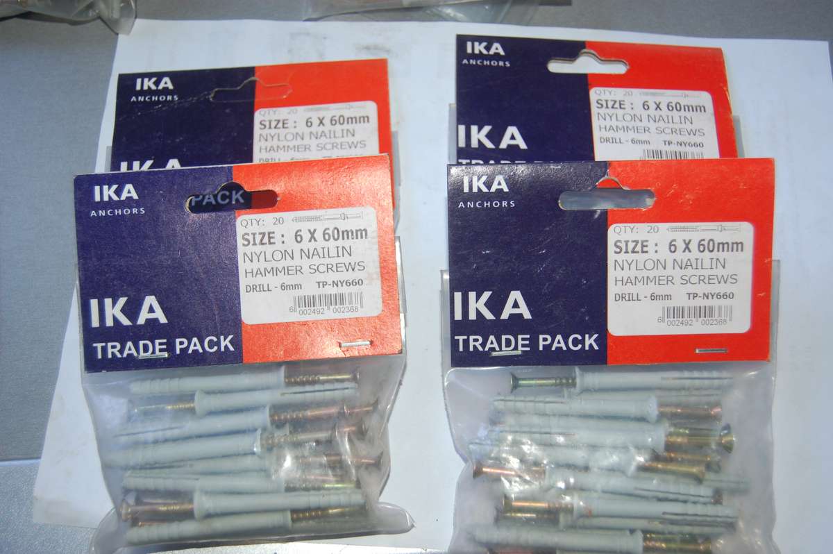 IKA NAIL IN HAMMER SCREW NYLON WALL FASTENERS 6MM X 60MM
