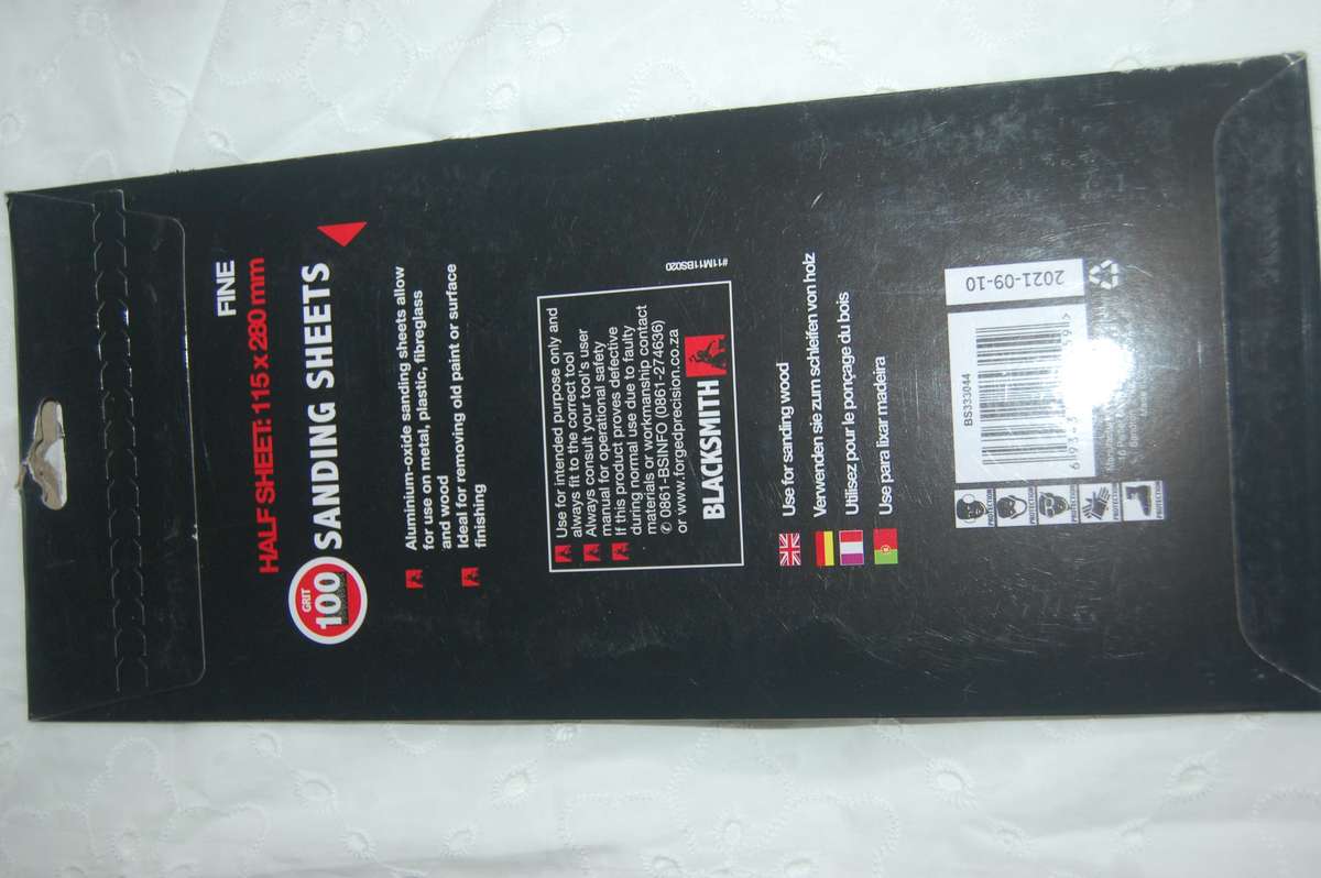 BLACKSMITH BRAND SANDING SHEETS GRIT 100 AND SIZE 115MM X 280MM WITH 5 IN THE PACK