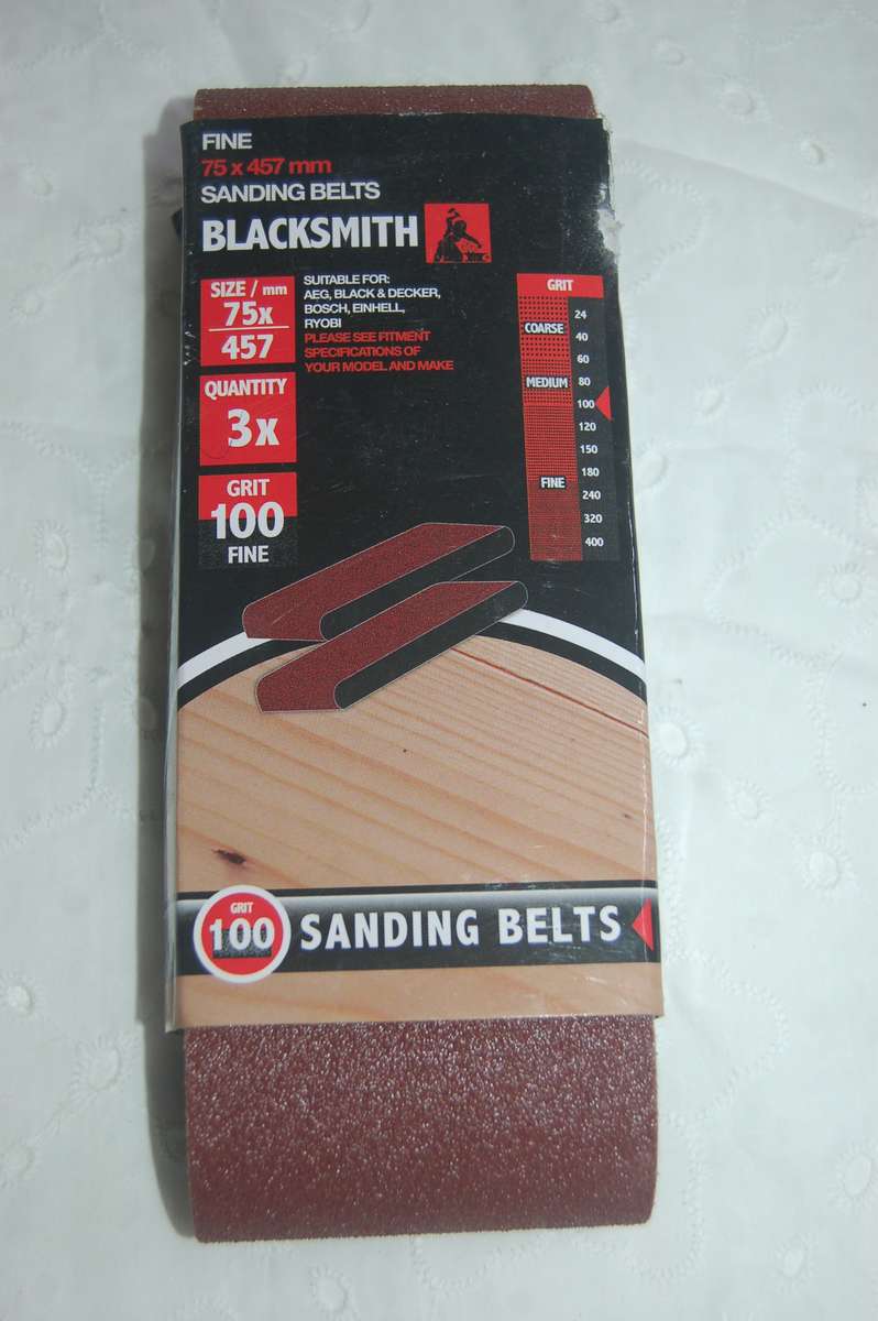 BLACKSMITH SANDING BELTS FOR SANDERS SIZE 75MM X 457MM GRIT 100 3 BELTS IN THE PACK