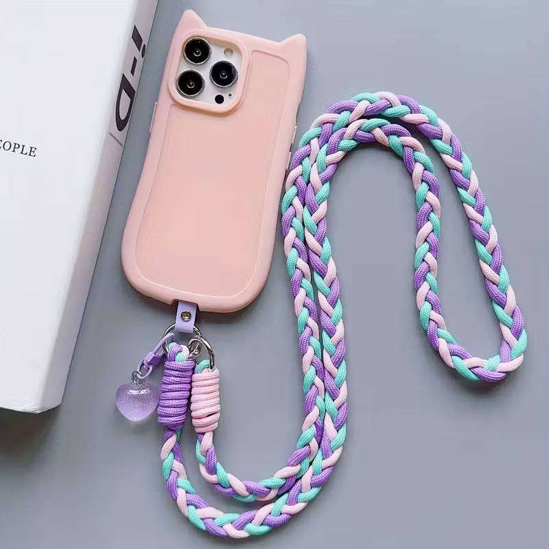 Chic Heart Charm Phone Chain  Hands-Free Crossbody Strap for Mobile - Rosy Red Green