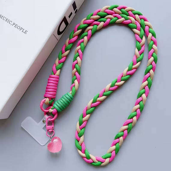 Chic Heart Charm Phone Chain  Hands-Free Crossbody Strap for Mobile - Rosy Red Green