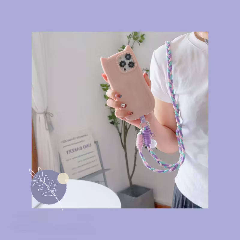 Chic Heart Charm Phone Chain  Hands-Free Crossbody Strap for Mobile - Rosy Red Green