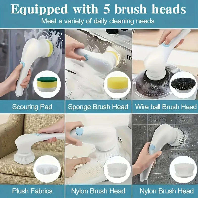 Electrical Cordless Spin Cleaning Brush 5 in 1 Multipurpose