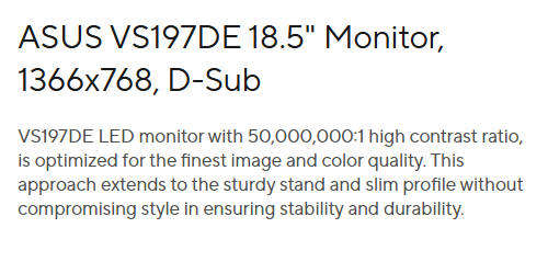 ASUS VS197DE 18.5" Monitor - Secondhand - Great Condition
