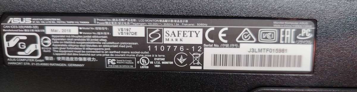 ASUS VS197DE 18.5" Monitor - Secondhand - Great Condition