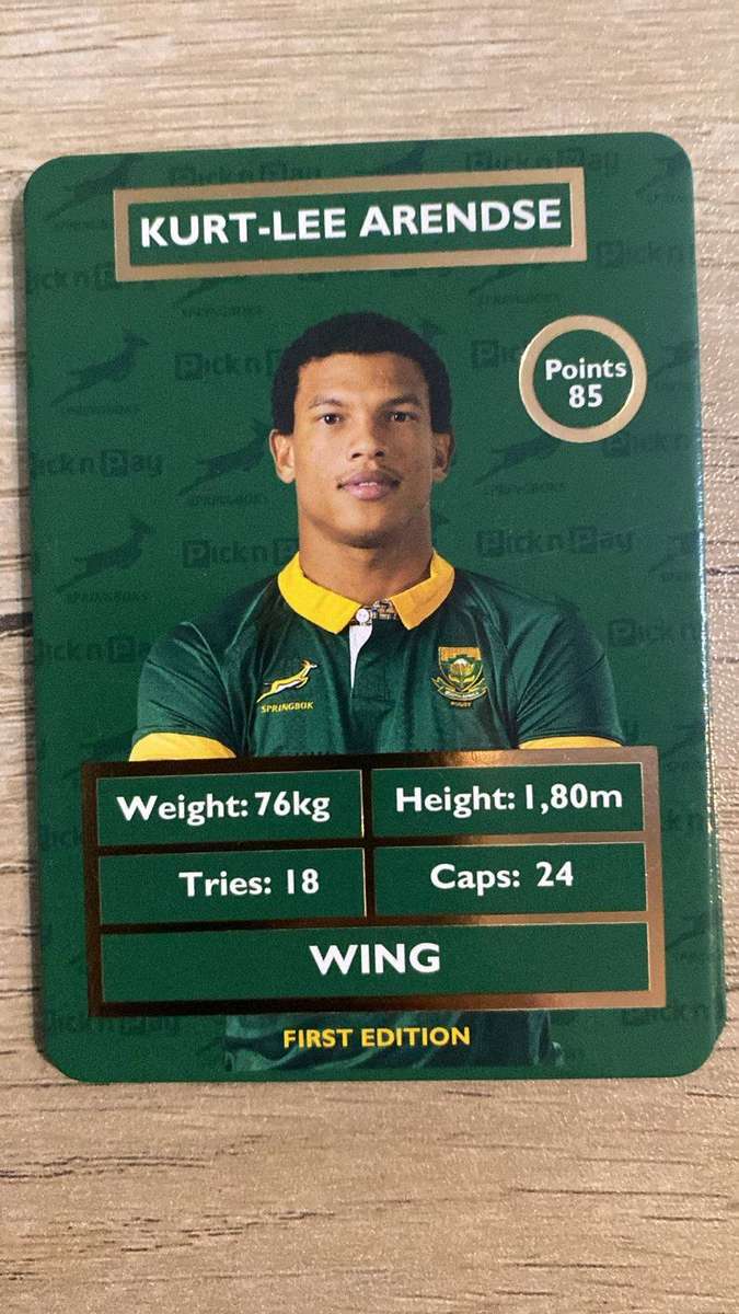 Kurt-Lee Arendse Rugby Card - Pick n Pay Collectaboks Trading Cards
