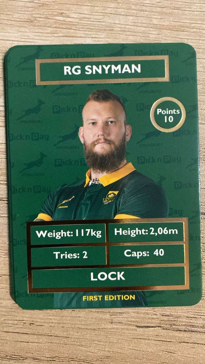 RG Snyman Rugby Card - Pick n Pay Collectaboks Trading Cards