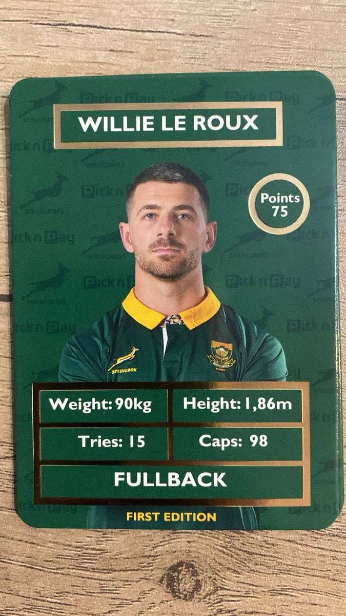 Willie le Roux Rugby Card - Pick n Pay Collectaboks Trading Cards