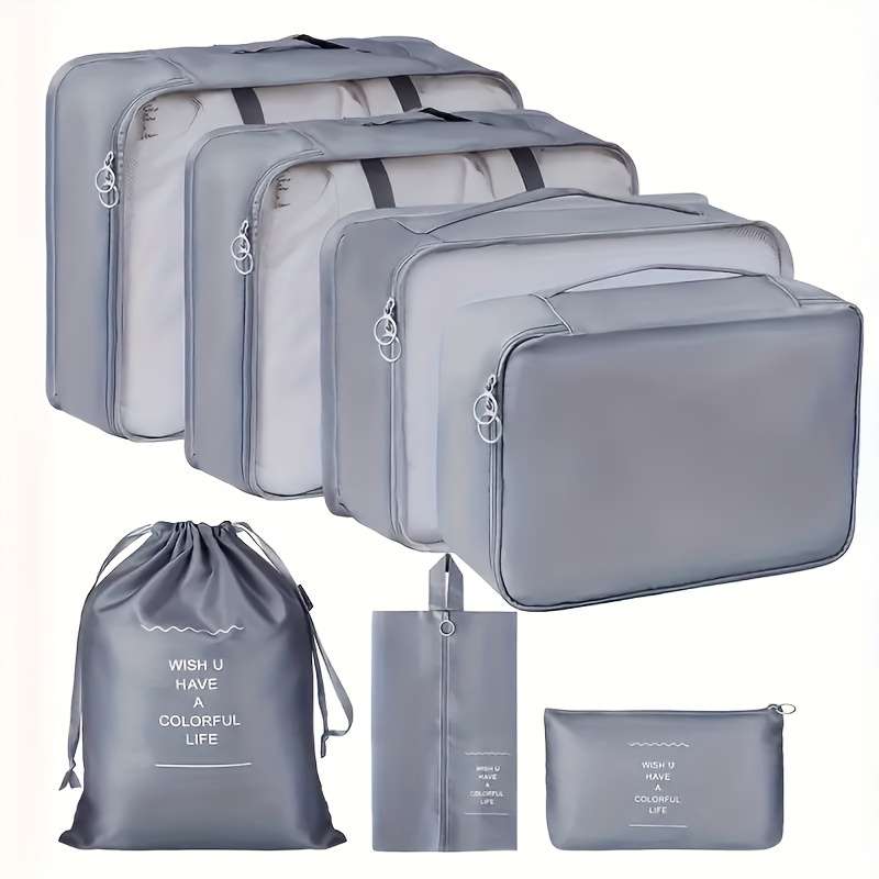 7 Piece Ultimate Travel Organizer Set Spacious And Lightweight Luggage Shoe Bag Toiletry Bag