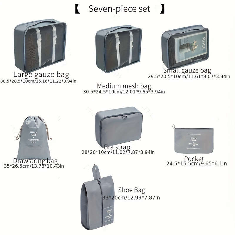 7 Piece Ultimate Travel Organizer Set Spacious And Lightweight Luggage Shoe Bag Toiletry Bag