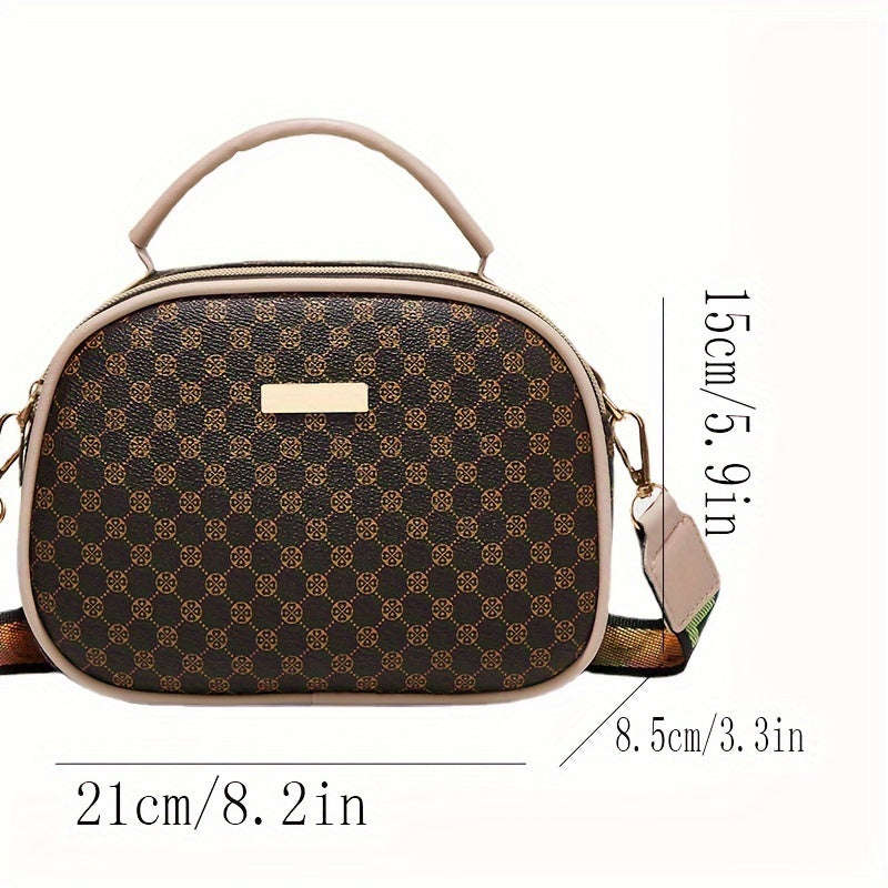 Girls Simple Fashion Diamond Letters Printed Crossbody Bag with Adjustable Shoulder Strap and Zipper