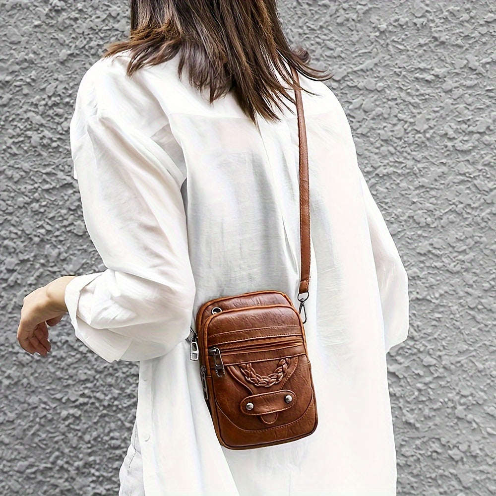 Women's Fashion Mini Crossbody Phone Bag - Vintage Solid Color, Adjustable Shoulder Strap, Lightweig