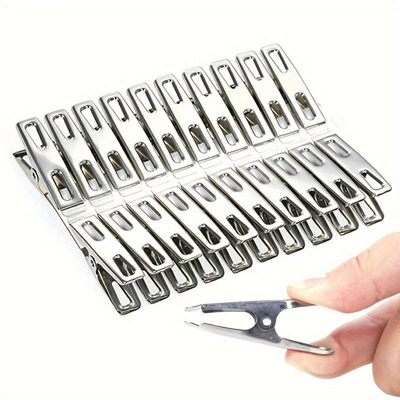 20 Pack Heavy Duty Stainless Steel Clothespins - Windproof Laundry Drying Clips, Multipurpose Metal