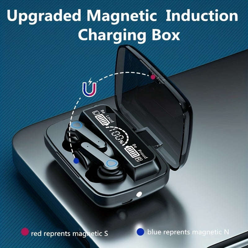 Wireless earbuds, sports earphones with emergency charging box, LED power display, built-in micropho