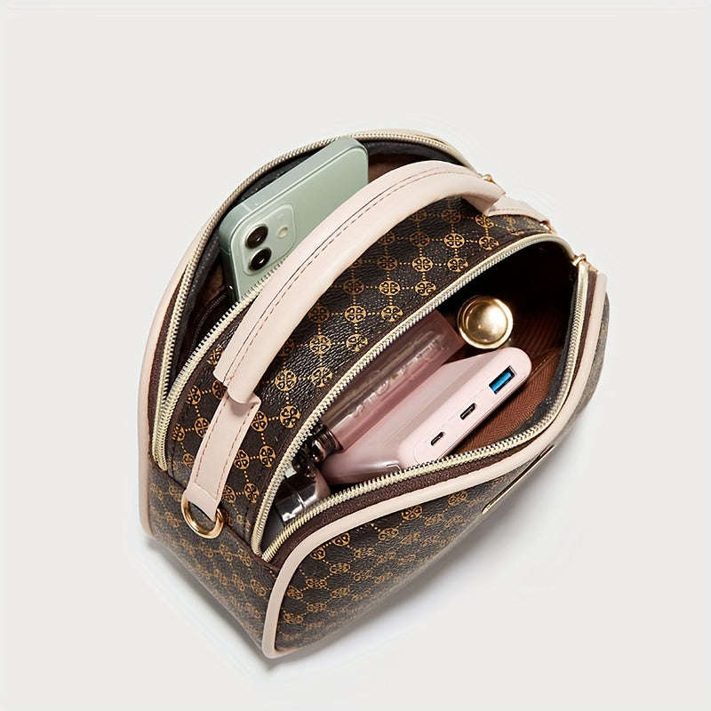 Girls Simple Fashion Diamond Letters Printed Crossbody Bag with Adjustable Shoulder Strap and Zipper