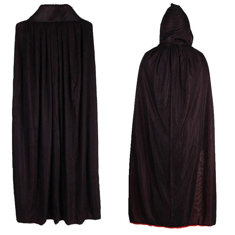 Unisex Gothic Vampire Cape Double Layer Black And Red With Hood And Stand Collar