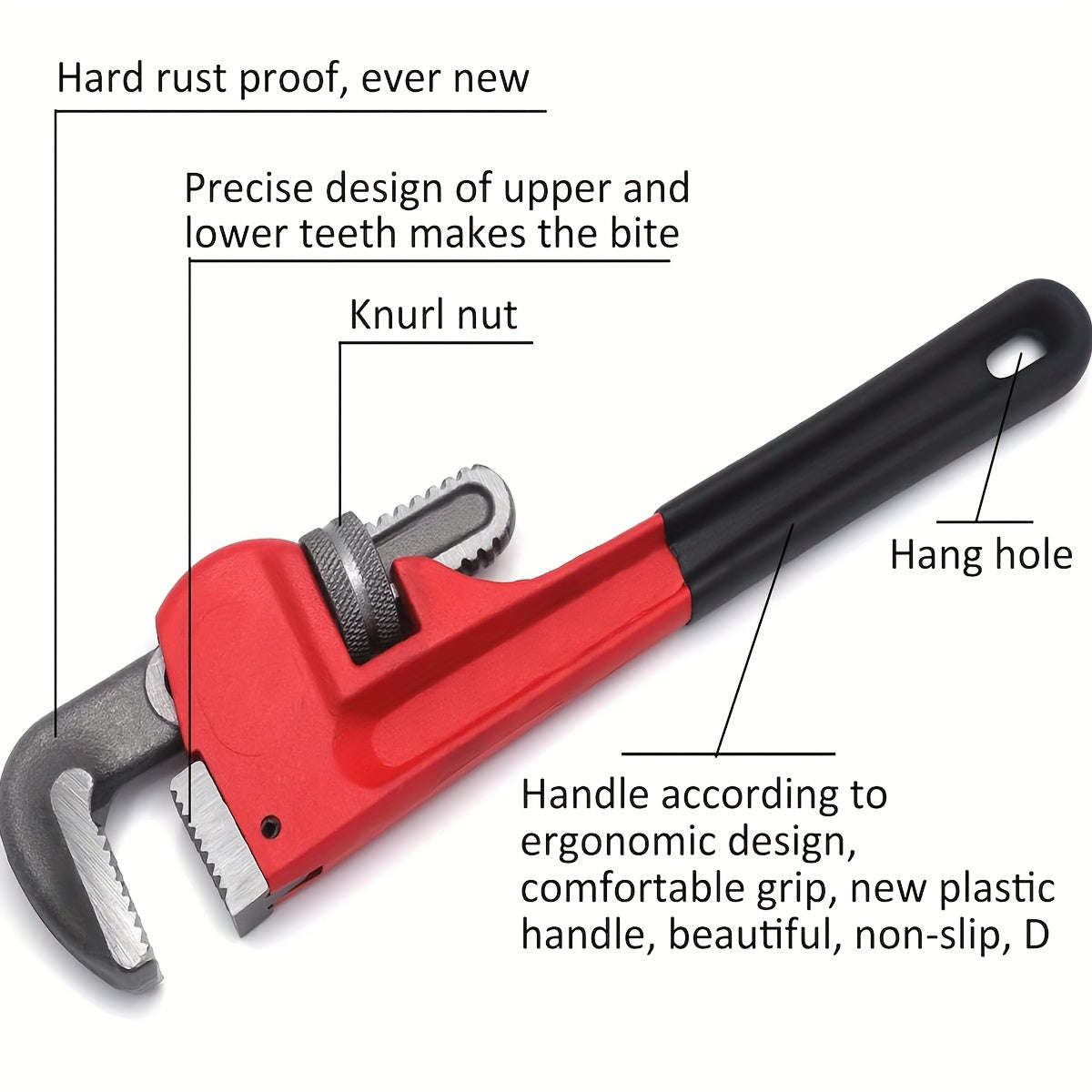 Heavy Duty Adjustable Straight Pipe Wrench Set - 8"/10"/12" Multi-Purpose Pipe Wrench With Heat-Trea