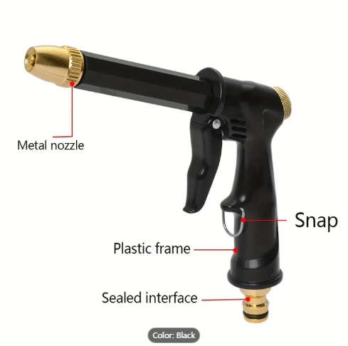 1pc High-Pressure Hose Nozzle Sprayer with Adjustable Metal Nozzle Ergonomic Trigger