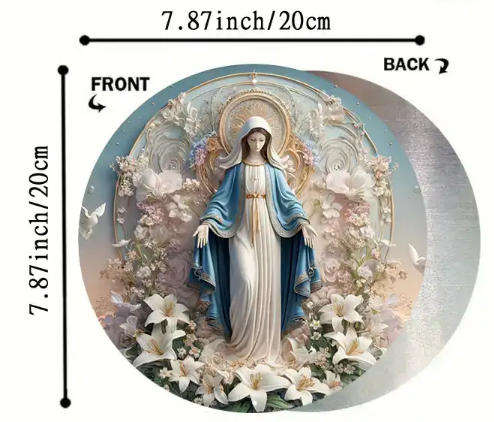 Vintage Sign Virgin Mary With Floral Background