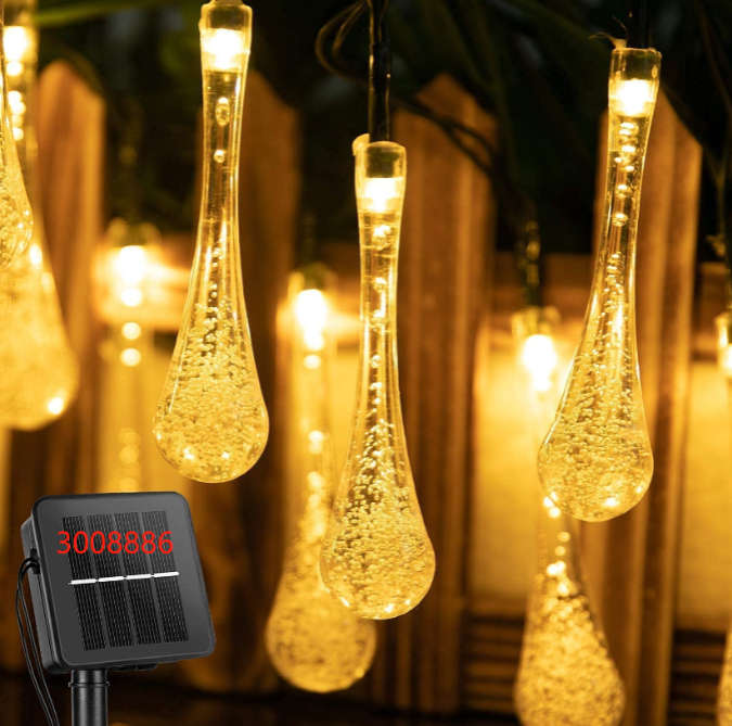 Solar Powered Water Drops String Light Warm White 5M