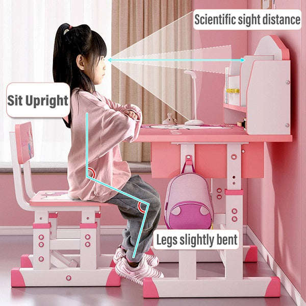 Children's Adjustable Study Table Home Desktop Combination Ergonomic Children's Chair Pink