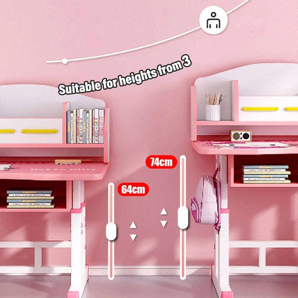 Children's Adjustable Study Table Home Desktop Combination Ergonomic Children's Chair Pink