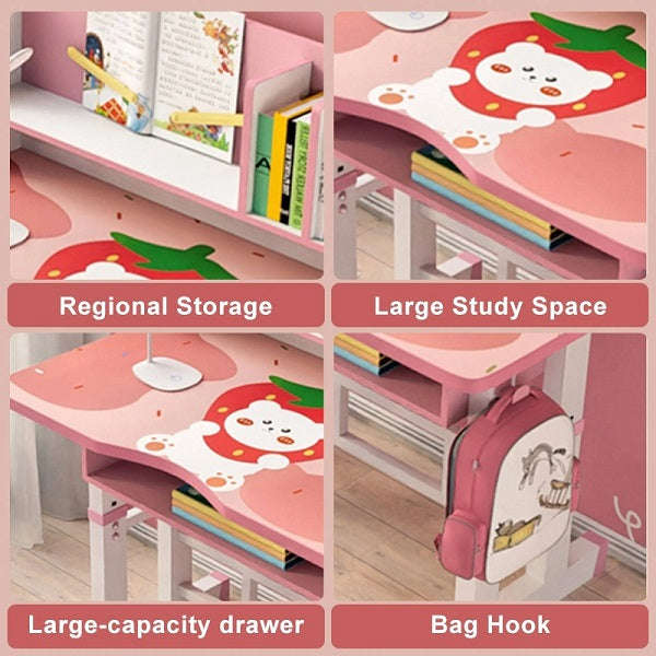 Children's Adjustable Study Table Home Desktop Combination Ergonomic Children's Chair Pink